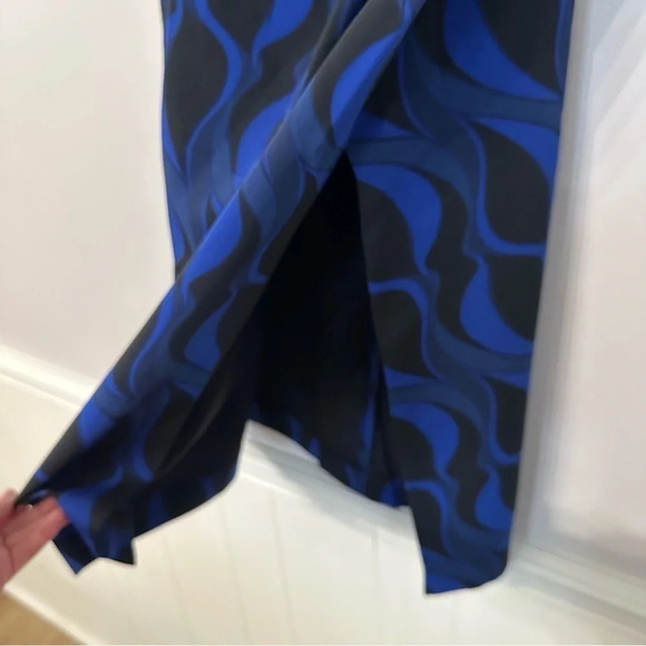 Zara Black and Blue Printed Gathered Midi Skirt with Side Slit Size XL NWT - Picture 7 of 10